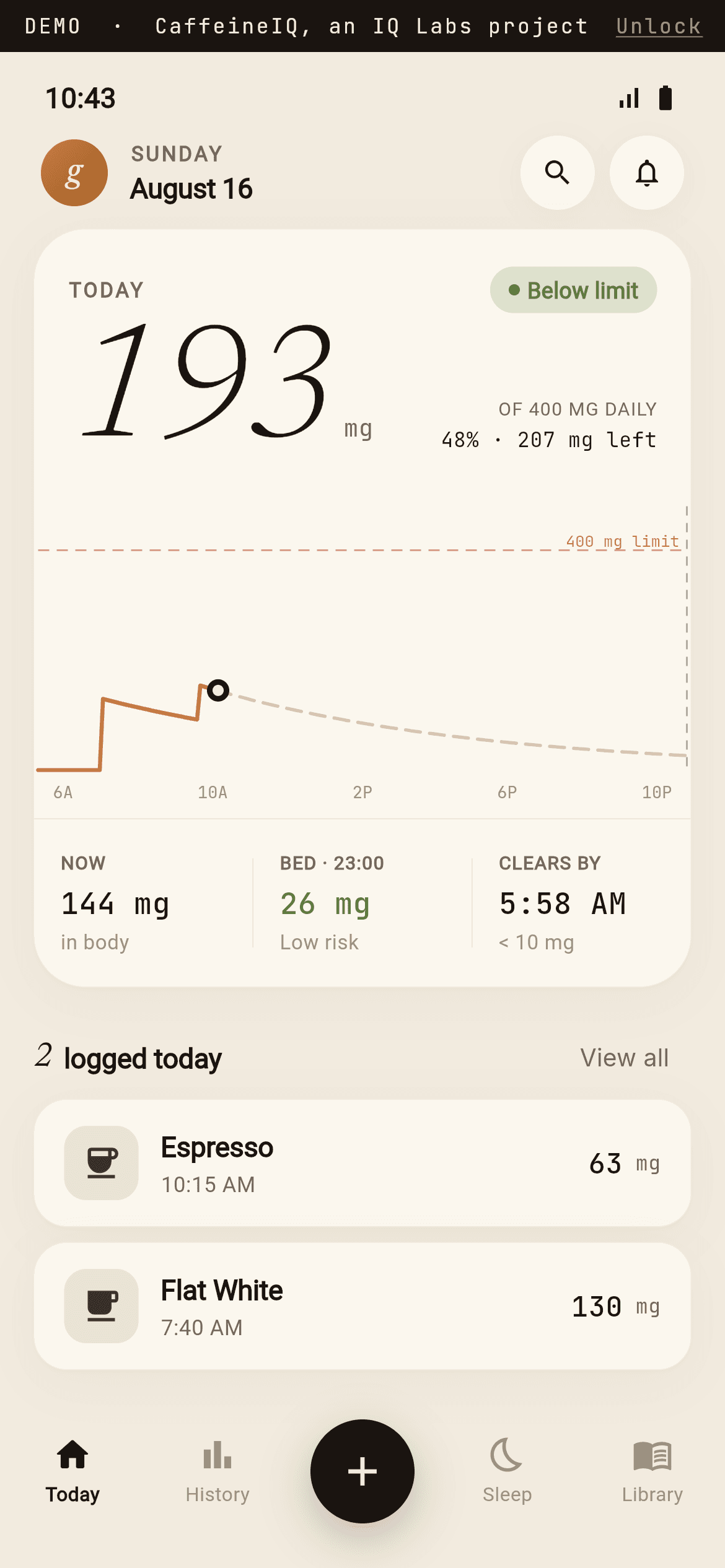 CaffeineIQ on mobile